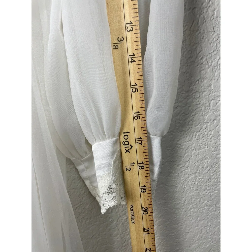 Vtg Miss Elaine CHIFFON PEIGNOIR Robe HOUSECOAT Large White Sheer Union Made USA